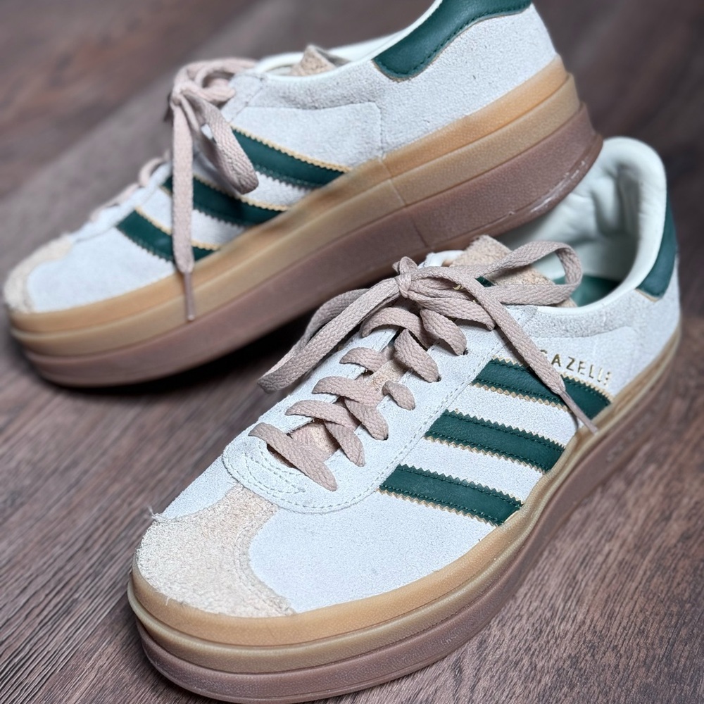 Adidas Green and White Sneakers with Tan Sole